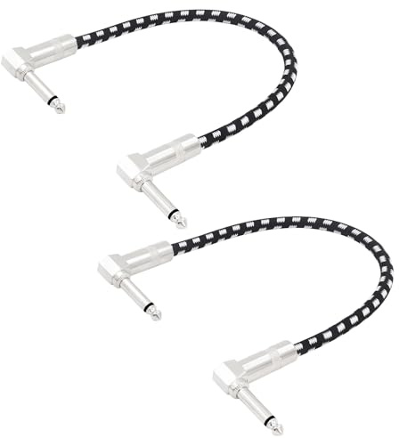LANMINGLEL Kurzes TS-Gitarrenkabel, Gerades rechtwinkliges Instrumentenkabel, 1/4 Zoll Kurz TS Kabel E-Gitarre Amp Cord, 6,35 mm Stereo Audio Kabel, für Gitarre Bass Tastatur 2 Stück (1FT)