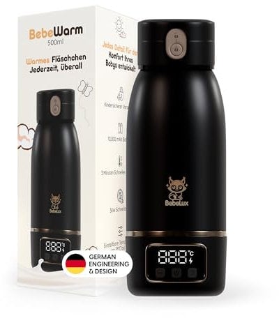 BEBELUX Babyflaschenwärmer – Elektrischer Babymilchwärmer für unterwegs | 36W USB-C Schnellladen | BPA-frei | Perfekte Temperaturregelung | Keimfrei & Auslaufsicher |Langanhaltender Akku (Black)