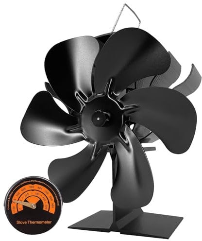 Jumoking Ofenventilator Kamin Ventilator Kaminventilator mit 6 Blättern Kaminbesteck Lüfter für Kaminofen Holzofen Pelletofen ohne strom Leiser Bet (MittelgroBe)
