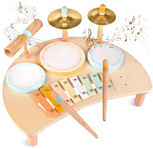 Toddlers Drum Set Toys for 1 Year Old Boy Girls,Baby Drum with Xylophone for Toddlers 1-3,Musical Instruments, Kids Wooden Montessori Toys, Christmas Birthday Gifts for Age 1 2 3+