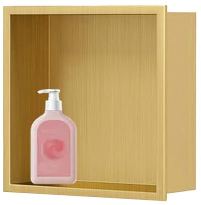 ZCFLWR 32 × 32 cm Dusch-Einbauregal, Edelstahl-Duschnische, einfache Installation, 304 Edelstahl-Badezimmer-Wandnische oder Heimwerkerbedarf,Gold