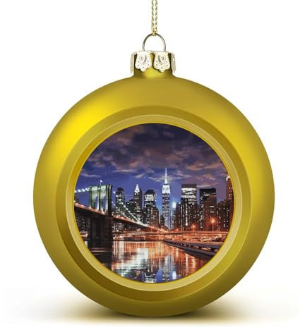 New York Night Weihnachtskugel, Ornament, 4,1 cm, goldfarben, glitzernd, hängende Weihnachtskugeln für Weihnachtsbaum-Anhänger, dekorative Weihnachtsbaumkugeln für Weihnachtsbaumschmuck, 1 Stück