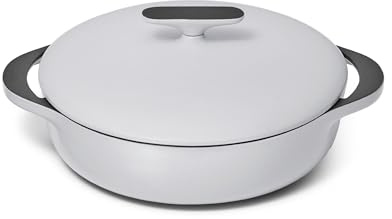 Caraway Enameled Cast Iron Braiser - 3.5 qt Braiser Pan - 3 Layer Enamel Coating - No Seasoning Required - Compatible With All Stovetops - Oven Safe - Free From Forever Chemicals - Gray