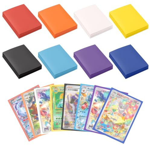 seOSTO 400 Stück Kartenhüllen, 0,1 mm, farbige Kartenhüllen, 91 x 66 mm, Schutzhüllen für Karten, 8 Farben, für Karten, Trading Card, Spielkarten