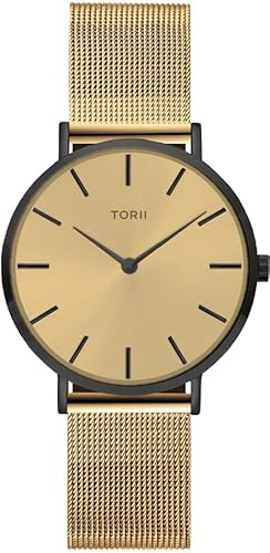 TORII Damenuhr Gold Edelstahl - rund Quarz B34GS.GB Milanaise-Armband Strichindizes wasserdicht 50 m
