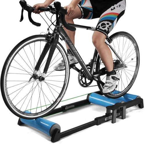 Entraîneur à vélo, vélo d'intérieur bleu pour le cyclisme, entraîneur de vélo pour entraînement professionnel, entraîneurs à vélo pliables, outils d'entraînement de vélo à domicile pour VTT 24-29