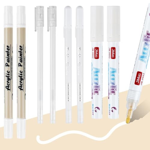 BELLALICHT 8 Stück Acrylmarker weißer Marker, Highlighter-Marker, Highlight-Stift für Schüler-Malerei, wasserfester und schnell trocknender DIY-Weißpunkt-Stift, nverzichtbares Werkzeug