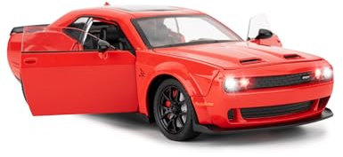 1/24 Dodge Challenger SRT Hellcat Auto Modell, Sammlerstück Diecast Modell Auto mit Lichtern und Geräuschen, Pull Back Auto Spielzeug für Erwachsene Kinder Geburtstag Geschenke Dekoration (rot)