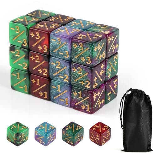 24 Pezzi Contatori di Dadi, D6 Dadi Fedeltà, Dadi Magic the Gathering con Borsa a Coulisse, Gettone Dadi, Token Dadi Fedeltà Compatibili con MTG, 4 Colori