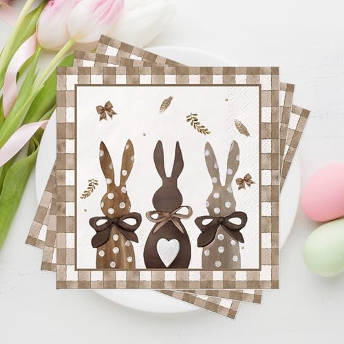 Servietten Ostern 40Stück, Osterservietten mit Ostereier Osterhasen Blumen Oster Hase Frühling Tischdeko Ostern Party Papierservietten Ostern Tisch Dekoration Einweg Papierservietten 33x33cm