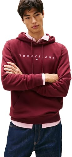 Tommy Jeans Men’s Linear Logo Hoodie, Red (Red Wine Multi), L