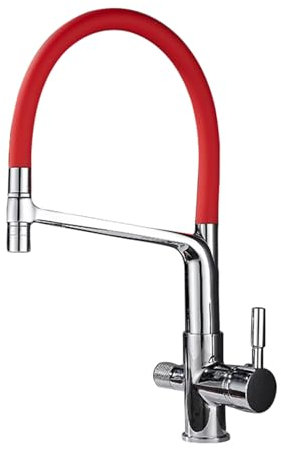 Miscelatore Lavabo Cucina con Doccetta 360° Ruotare 3 in 1 Rubinetto Flessibile per Depuratore Ottone,Chrome + Rosso