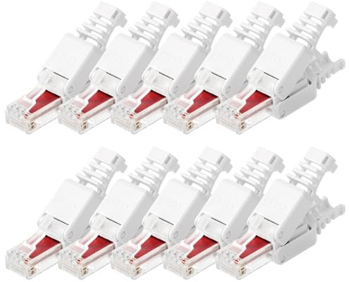 AXFEE 10Pcs RJ45 Connectors, Toolless Cat 6 Ethernet Connector, Cat6 Modular Plug Gold Plated Network Extender, LSA connector Adapter, Ethernet Cable Ends for 23-26 AWG Network Cable (White)