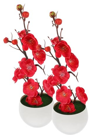 BESTYASH Künstliche Pflaumenblüten im Topf aus Robustem Material Kleine Dekorative Topfpflanzen für Wohnraum Schreibtisch und Geschenk Langlebiger Bonsai