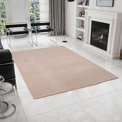 HomebyHome Kurzflor Teppich Wohnzimmer 160 x 220 cm Braun - Teppich Weich, Waschbar, rutschfest, modern einfarbig Design - für Schlafzimmer, Küche, Esszimmer