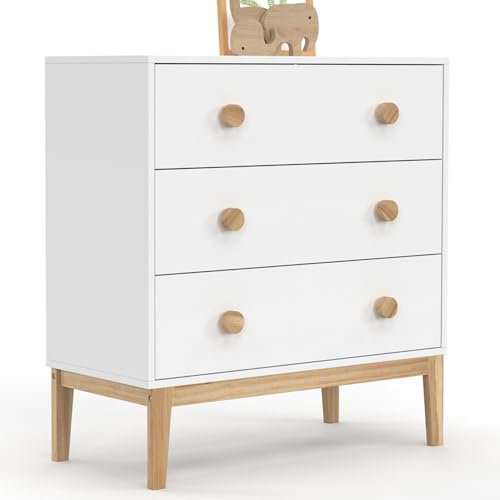 IDMarket - Commode Enfant 3 tiroirs Jacob 80 cm Blanc et Bois