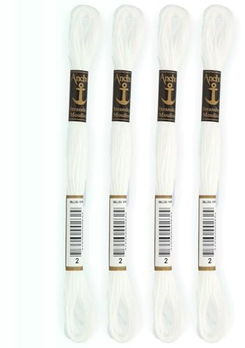 Anchor - Set di 4 matasse Stranded Cotton Mouliné | 100% cotone | Filo da ricamo, punto croce, tela | Colore bianco | Rif 4635000-4EA_00002