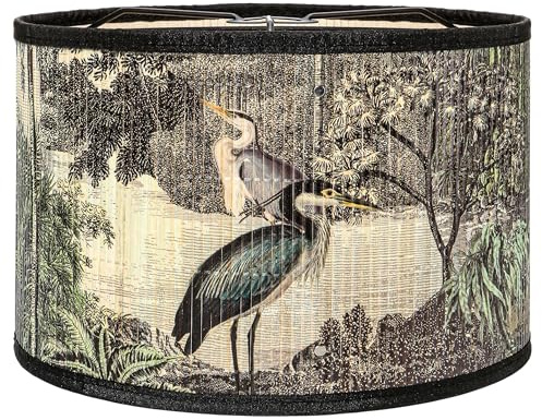 Printed Lampshade Retro Art Deco Lamp Shade Drum Print Chandelier Cover for E26 E27 Lampholder, Decorative Bamboo Lampshade for Floor Table Hanging Light, 11.8 x 7.9 Inch Vintage Japanese Tropical
