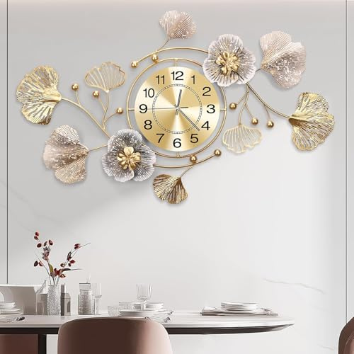 Blissio Wanddeko Metall, Deko Wohnzimmer, Retro Ginkgo Leaf Design Wanddeko, 3D Wandbild, Geschenkboxverpackung für Schlafzimmer,Flur,die Heimdekoration (120cm)