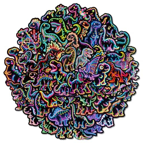 100 Neon Dinosaurier Aufkleber, Kinder Aufkleber Set, Flügel Drachen Dekoration, Krone Drachen, Cartoon Graffiti, Skateboard Tagebuch für Gepäckstücke, Laptop Gitarre Tasse Fahrrad und mehr