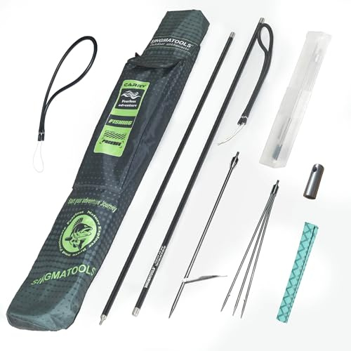 Hawaiian Sling Fishing Speer 2,1 m Reise Aluminium Pole Speer 3 Zinken Schlinge Speer Angelausrüstung Schnorcheln Tauchen Ausrüstung Polespears Harpune zum Angeln Kajak, Speerfischen, Freitauchen