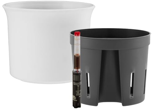 Leni Atlas Hydrokultur-Set Blumentopf Übertopf Ø 9,7 cm Höhe 7,6 cm Weiß | mit Kulturtopf und Gießanzeige, Pflanztopf aus Kunststoff matt