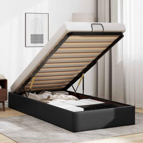 Hommdiy Ottoman-Bett Mit Stauraum Polsterbett Boxspringbett ohne Matratze Schwarz 80x200 cm Kunstleder