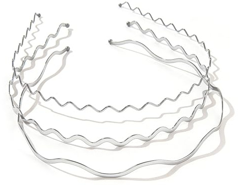 3 Stück Metall Welle Haarreifen Damen Metallische Haarband Rutschfest Haarreif Stirnband Multi-Stil Silber Haarbänder für Damen Mädchen für Tägliches Tragen Outdoor Yoga Sports