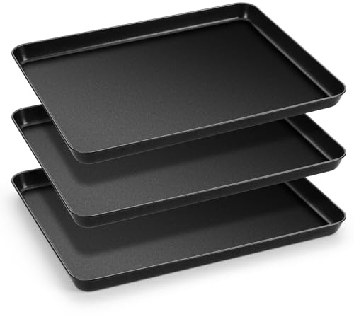 HaWare Teglia da forno antiaderente, grande set di 3, 40 x 30 x 2,5 cm, in acciaio al carbonio, per cuocere/cucinare/servire, resistente e atossica, resistente alla ruggine e facile da pulire, colore