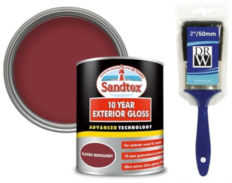 DRW Classic Burgundy 10 Year Gloss Multi Surface Paint 750ml +2 Brush| Interior and Exterior Wood Metal and PVC Paint | High Shine Durable Gloss Finish