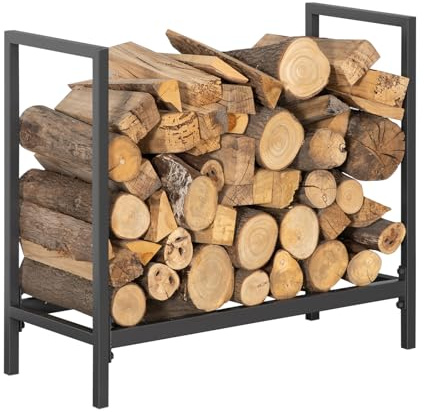 Angel Living Range-Bûches Porte-Bûches Métal Noir 61x30x61cm | Métal thermolaqué, Design Support Rangement Bois de Chauffage, Pour Intérieur ou Extérieur