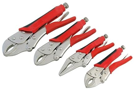 Neilsen CT1438 4pc Locking Plier Grip Wrench Set - Curved Jaw | Sizes: 140mm, 185mm, 220mm | Long Nose 175mm | Quick Release Lever | Thumb Screw Adjustment for Gripping and Clamping
