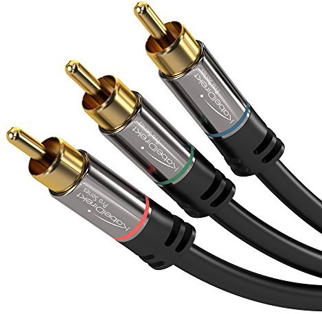 KabelDirekt - 5 m - AV-Kabel, 3 Cinch auf 3 Cinch, Audio/Video (Koax-Kabel, RCA-Stecker, Stereo-Audio und Composite-Video, für Verstärker/HiFi und Heimkino/Blu-ray/Receiver, Schwarz)