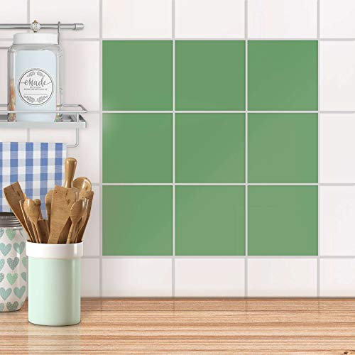 creatisto Fliesensticker Dekoraufkleber I Fliesen-Aufkleber Folie Sticker selbstklebend Küche renovieren Bad Deko Küche I 10x10 cm Farbe Grün Light - 9 Stück