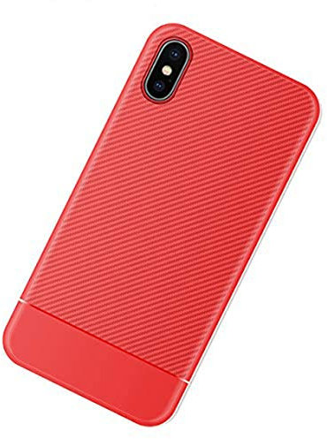 ZSCHAO Für iPhone XS Max Hülle Kohlefaser Silikon Slim Dünn Stoßfest Stossfest TPU handyhülle Kompatibel mit iPhone XS Max Hülle Carbon hybrid Matt Full Case Cover Armor Schutzhülle Rot