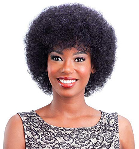 Afro Echthaar-Perücke für Damen, kinky lockiges Haar, kurze Perücke für 70er / 80er Jahre, afrikanische amerikanische Ersatzperücke, natürliche Farbe, flauschig