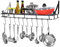 Wall Wall Mount Pot Pan Rack Kitchen Utensils Hanging Shelf Pot and Pan Hanging Rack with 10 Hooks, Black Saucepan Holder, Pan Racks for Kitchen Hanging, 90cm