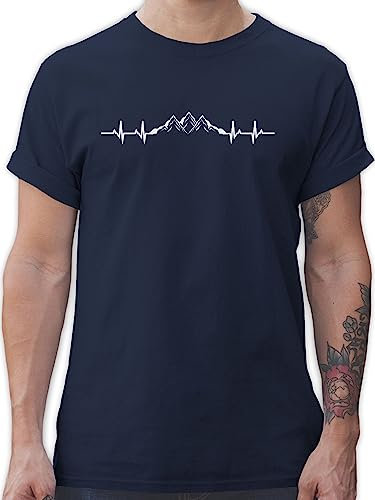 T-Shirt Herren - Skiurlaub Apres Ski - Berge Herzschlag I Geschenk Bergliebhaber I Bergliebe - XL - Navy Blau - Wander Tshirt Shirt Skifahren valemtinstagsgeschenk Berg Shirts skishirt Outfit
