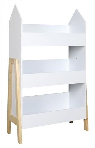 HOME DECO KIDS Bibliotheque Gabriel Enfant Chambre Mobilier Decoration Meuble, PIN, Blanc-Bois, 60 x 27 x 1000 HD6916
