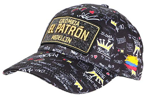 El Patron Baseball-Kappe Mütze Schwarz und Gold Strass Streetwear Colombia Medellin Baseball – Unisex Gr. Einheitsgröße, Schwarz