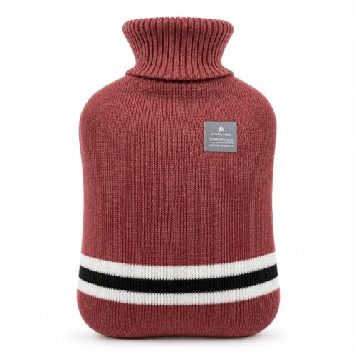 OliviaLiving Hot Water Bag Hot Water Bottle 2 Liter Heat Up and Refreezable Hot Cold Pack with Classic Striped Cover for Pain Relief Hot Cold Therapy