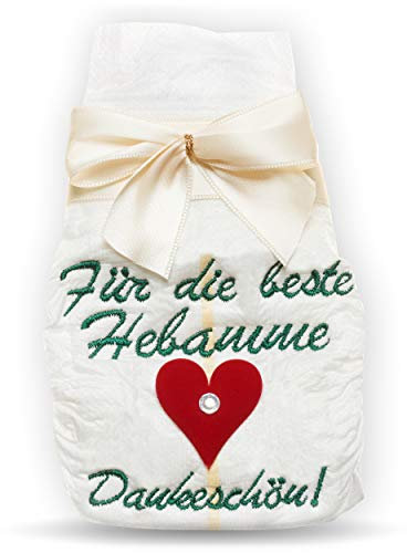 Hebamme Dankeschön Geschenk | Tanjo bestickte Windeln | Für die beste Hebamme | 1 Kind | danke für ein Herz schlägt | Freude Dankeschön Eltern | Mama Papa | Geschenk zur Geburt