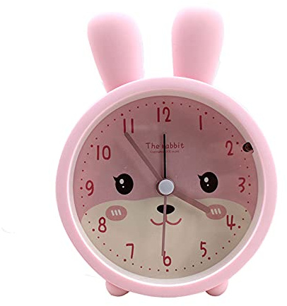 Kinderwecker mit niedlichem Tiermotiv, geräuschlos, tickt nicht, aus Silikon, Nachtlicht (A-Pink Rabbit )