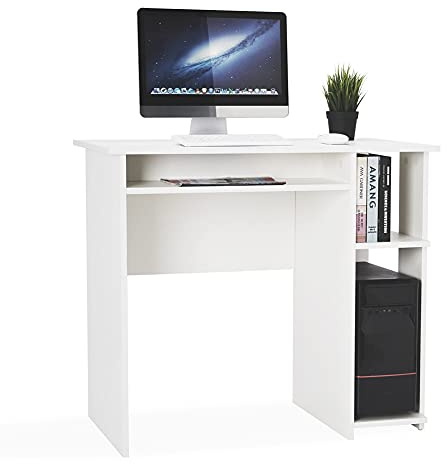 Meerveil Computer-Schreibtisch, Schreibtisch mit Aufbewahrungsfach, Kabelmanagement für das Büro Studium, 85 x 45 x 75 cm, Weiß