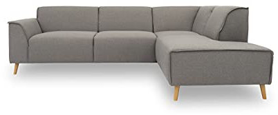 DOMO. collection Ecksofa Jules FK, skandinavisches Sofa mit Federkern, Couch Garnitur mit Holzfüßen, 263 x 191 x 81 cm (BxTxH), Ottomane rechts, silber