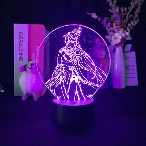 3d Anime gen1shin Nachtlicht Bunte Fernbedienung Touch LED Illusion Licht Kinderzimmer Dekor Umgebungslicht Weihnachten oder Geburtstagsgeschenk-7 farbe keine fernbedienung