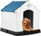 GYMAX Outdoor Hundehütte mit Schrägdach & erhöhtem Boden, Hundehaus aus Kunststoff, Wetterfeste Hundehöhle, im Landhausstil, 2 Größen zur Wahl (72,5 x 66 x 70,5 cm)