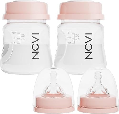 NCVI Baby Bottles Compatible with NCVI Breast Pump 8782, Breast Milk Storage Bottles with Nipples and Travel Caps, Anti-Colic, BPA Free, 4.7oz/140ml, 2 Count