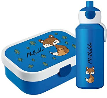4youDesign Mepal Bento Box & Trinkflasche Set personalisiert Fuchs blau – Geschenk für Kinder Weihnachten, Nikolaus, Geburtstag – BPA frei - Auslaufsicher – Brotdose 750ml, 400ml Flasche
