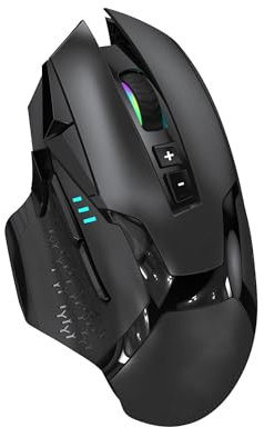 NYIEFADA Wireless Bluetooth Mouse for Laptop Thumb Rest Ergonomic - 4000DPI Rechargeable 10 Buttons/Shortcuts USB-C RGB Silence, Right Hand up for 3 Devices for Laptop Mac PC